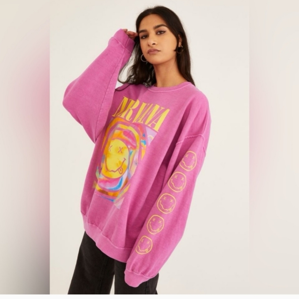Urban Outfitters Overdyed Pink Nirvana Oversized Baggy Comfy Grunge Sweatshirt - Picture 1 of 11